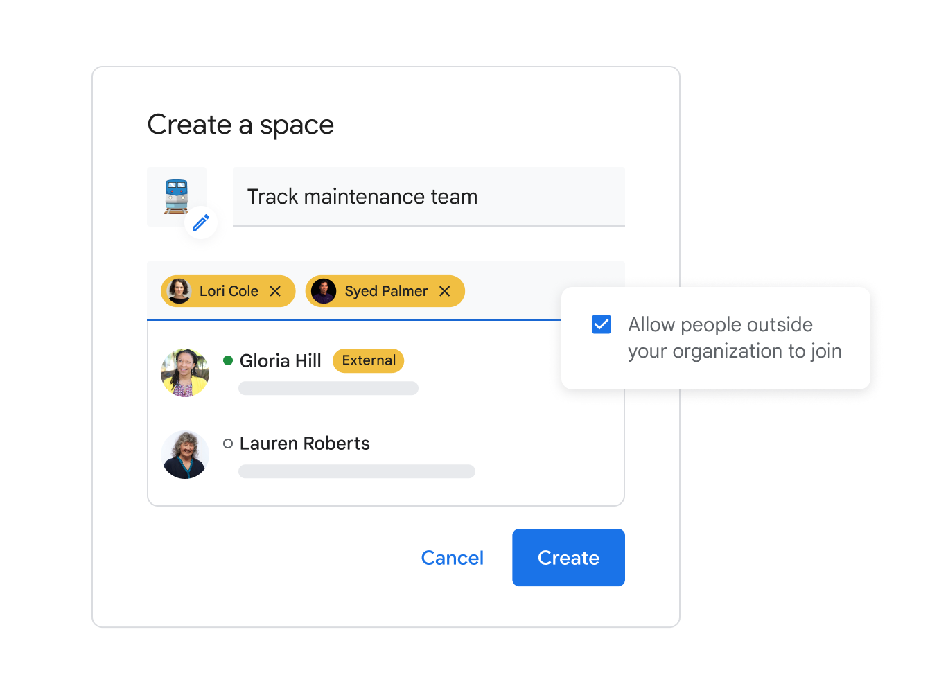 Chat window with a conversation including an external participant.