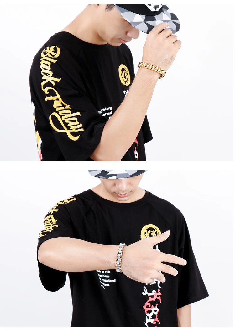 Title 4, RVS herenarmband met goud, diamanttextuur, tita...