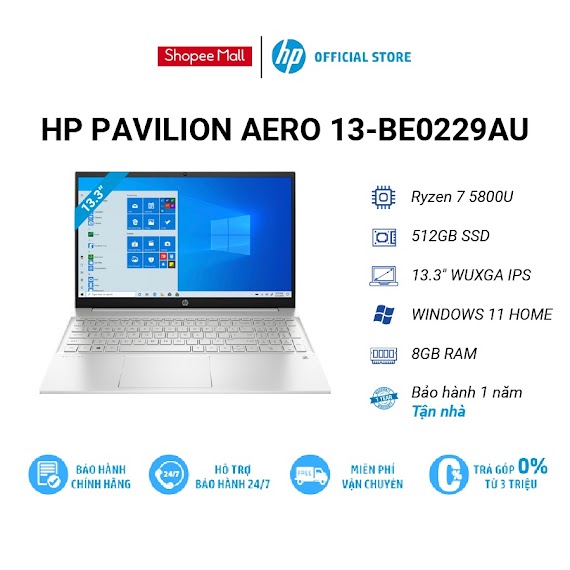 [Mã Elhp12 Giảm Đến 2Tr2] Laptop Hp Pavilion Aero 13 - Be0229Au 64U91Pa | Amd R7 5800U | 8Gb | 512Gb Ssd | 13"Fhd