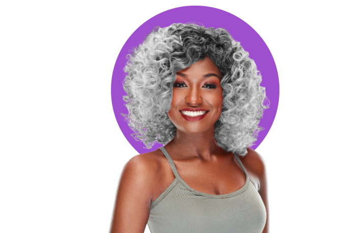 Rock the afro-textured Diva Curl in a black-and-white ombre.