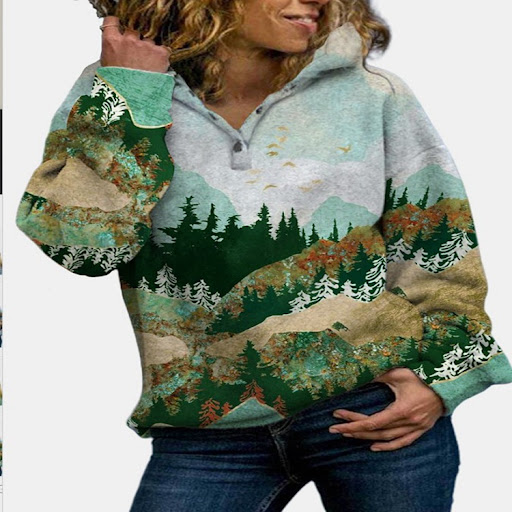 Title 8, Ladies Landscape Print Hooded Casual Sweatshirt...