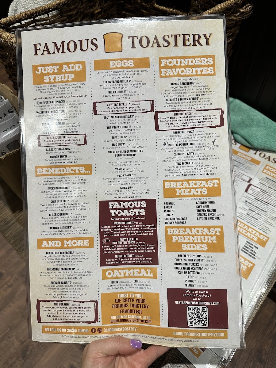 Famous Toastery gluten-free menu