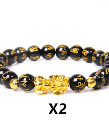Bracelet d'obsidien d'or chanceux p - 1