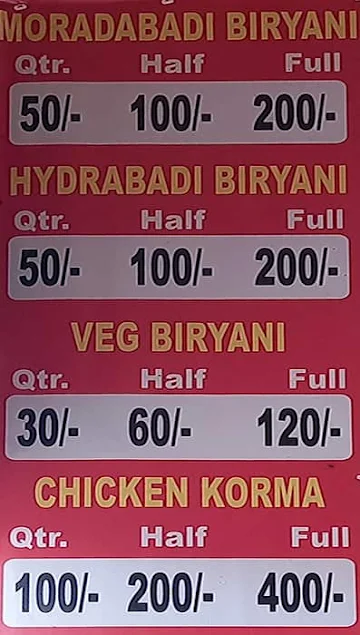 New Delhi Darbar menu 