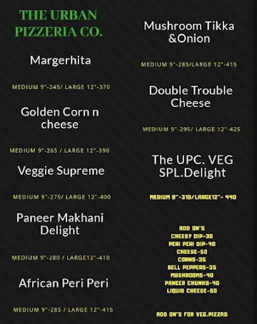 The Urban Pizzeria menu 