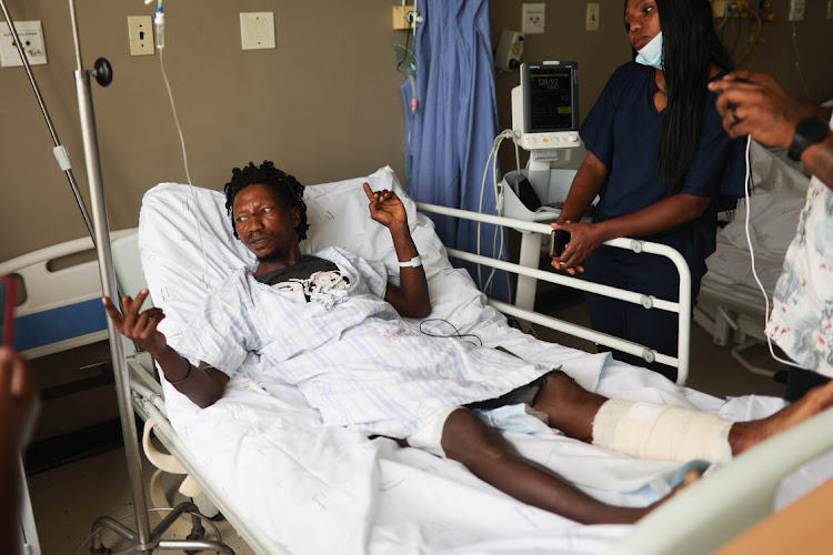 William Mokoena, 39, at Kopanong Provincial Hospital in Vereeniging, where he is recovering after being mauled by a tiger that escaped in the Walkers Fruit Farms area, south of Johannesburg.