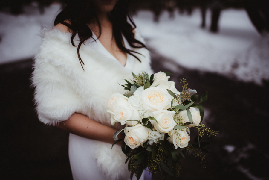 Bride holding her flower boquet.