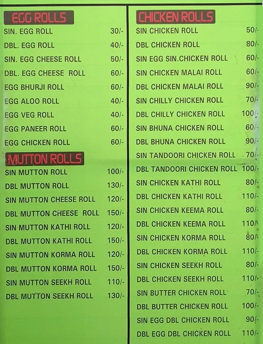 The Kathi Rolls Adda menu 