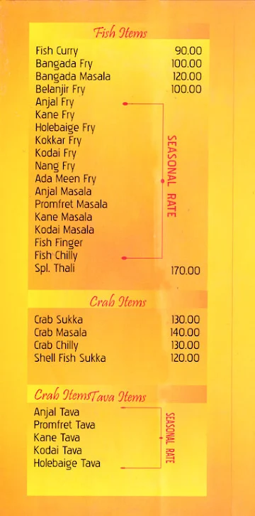 Hotel Karavali Beach menu 