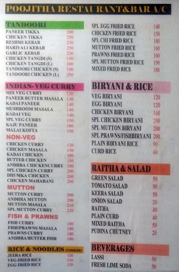 Poojitha Restaurant & Bar menu 