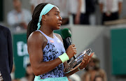 Finalist Coco Gauff of the US getting emotional during her speech in the trophy ceremony of the women's French final at Roland Garros on June 4 2022.