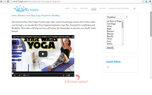 42Yogis Yoga Video Library Fullscreen Fix