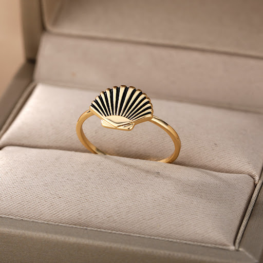 Title 5, Retro New Shell Shape Ring Trend 18K Gold Plate...