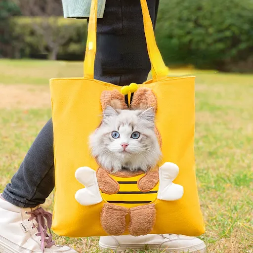 Cute Funny Pet Outgoing Bag Canvas Cat Bag Crossbody Portable Cat Bag Small Dog Exposed Shoulder Bag Dog Backpack Pet C