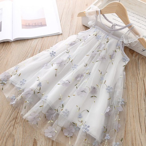 Title 8, Childrens Embroidered Floral Lace Mesh Dress, ...