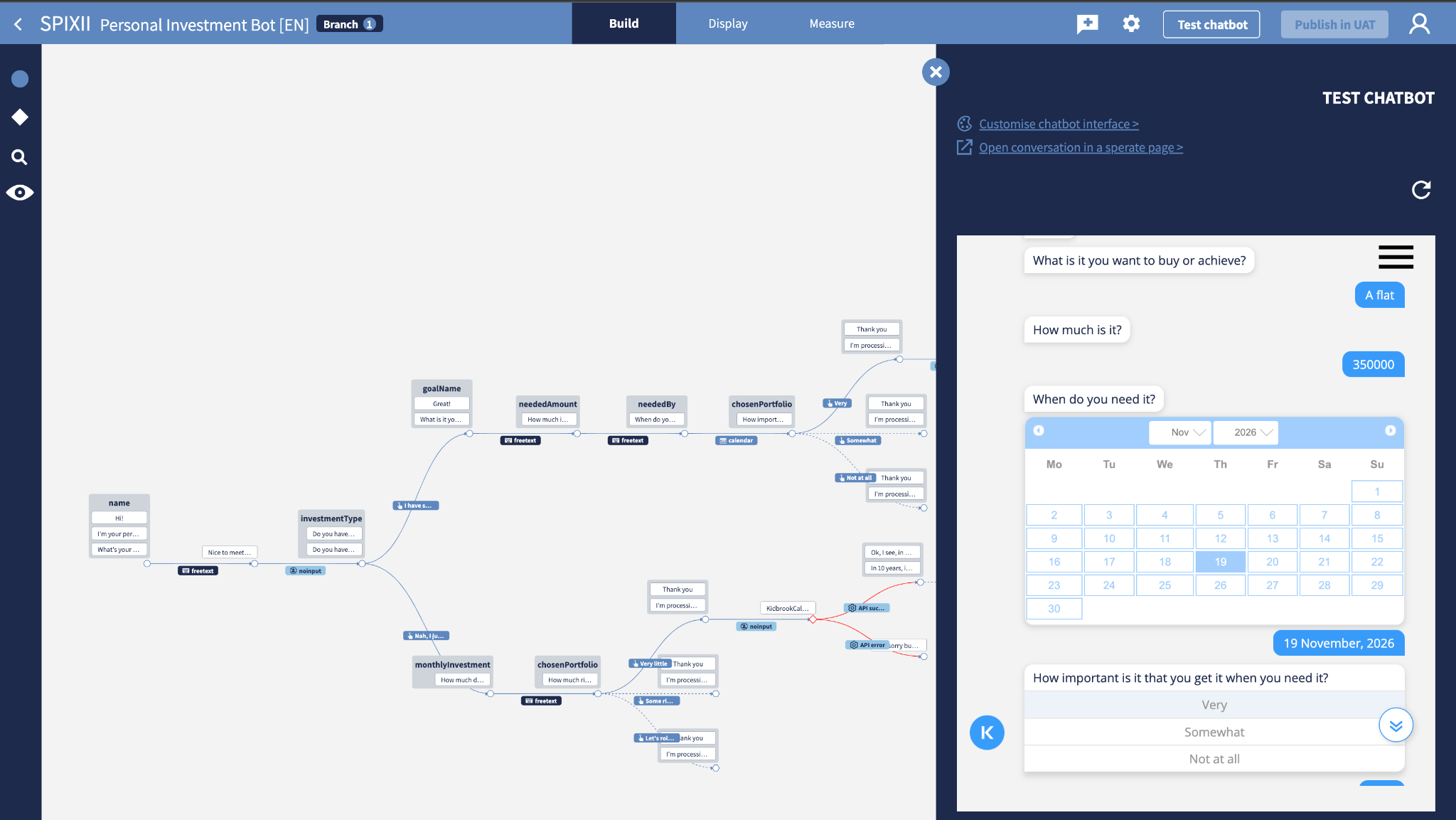 Spixii Kidbrooke Investment Guidance Chatbot conversational path