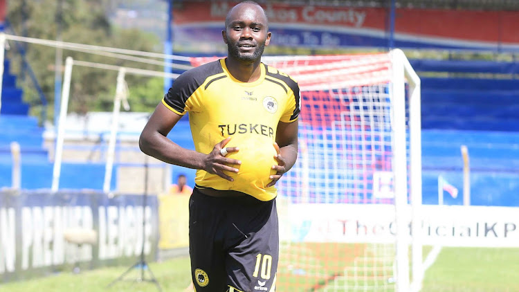 Timothy Otieno celebrates after scoring a goal in a past match