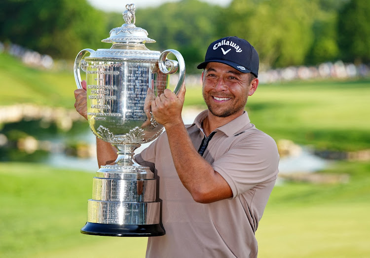 Xander Schauffele holds the Wanamaker Trophy after winning the PGA Championship golf tournament at Valhalla Golf Club in Louisville, Kentucky, the US, May 19 2024. Picture: ADAM CAIRNS/USA TODAY SPORT
