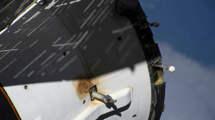 A view shows external damage believed to have caused a loss of pressure in the cooling system of the Soyuz MS-22 spacecraft docked to the International Space Station (ISS), in this image released February 13, 2023.
