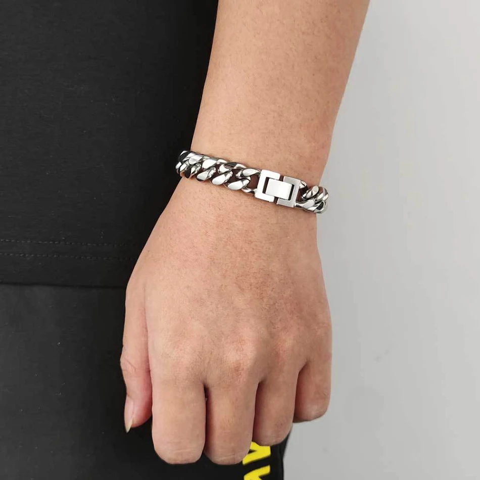 Bracelet Hip Hop en acier titane européen et américain avec boucle, bijou tendance pour homme