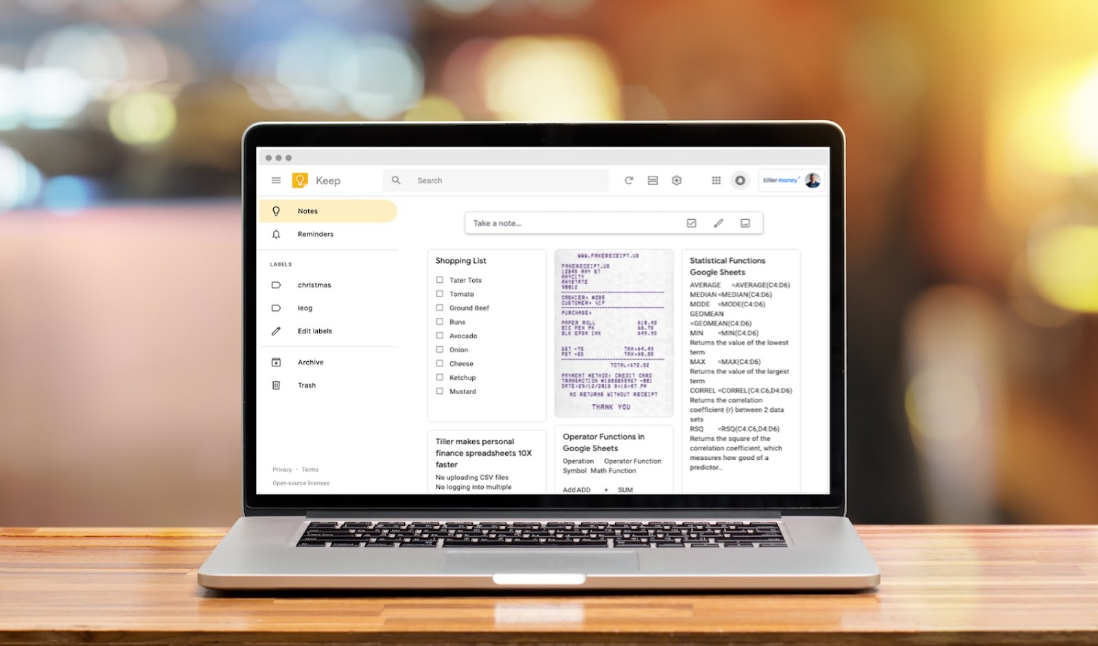 Google Keep in Google Sheets