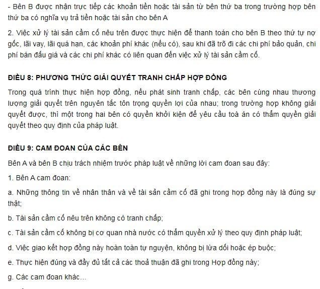 mẫu giấy vay vốn cầm đồ