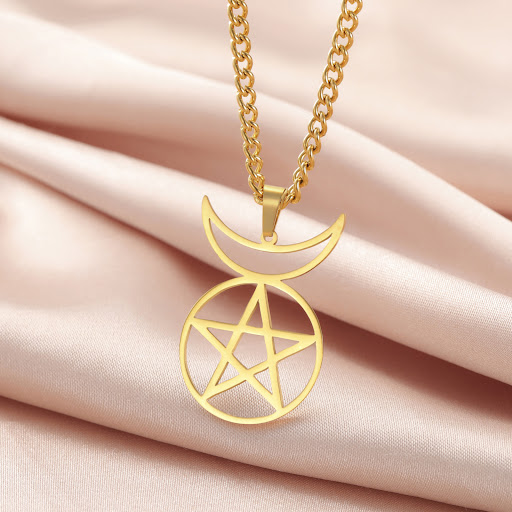 Title 8, Cut Titanium Steel Necklace Hollow Pentagram Mo...