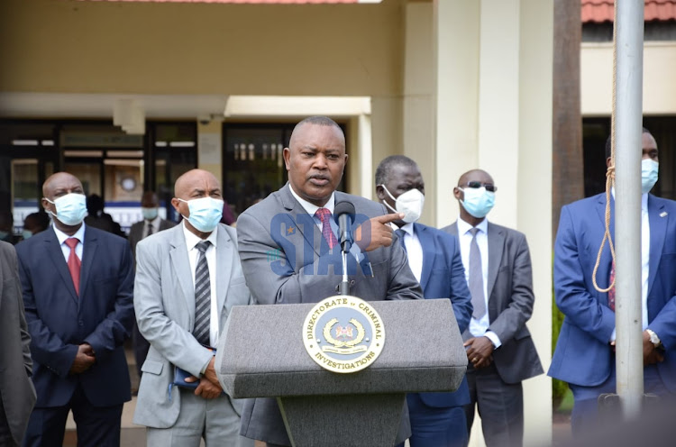 DCI George Kinoti addressing journalists during press conference on the expose on April 20, 2021.