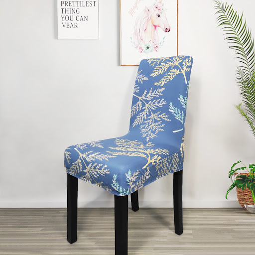 Title 6, Home High Elastic Blue Flower Printed Chair Cov...