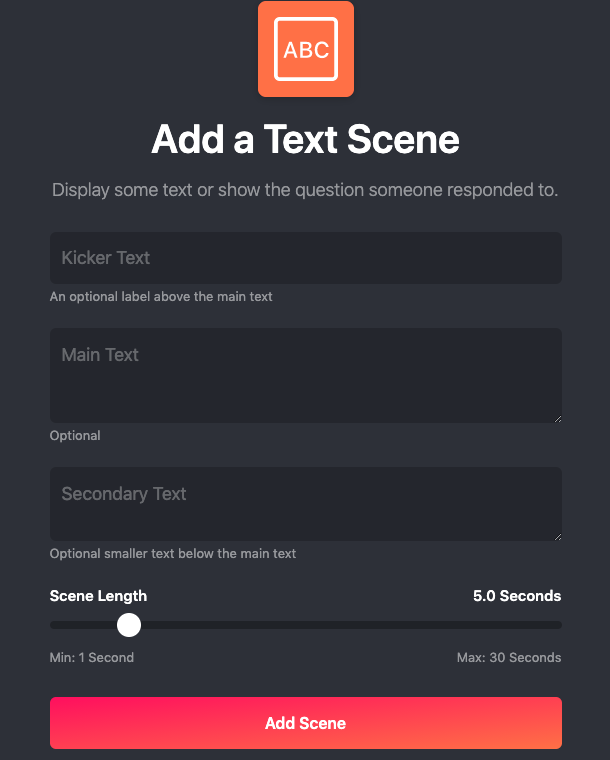 Add a text scene in Vocal Video: Text + Scene Length