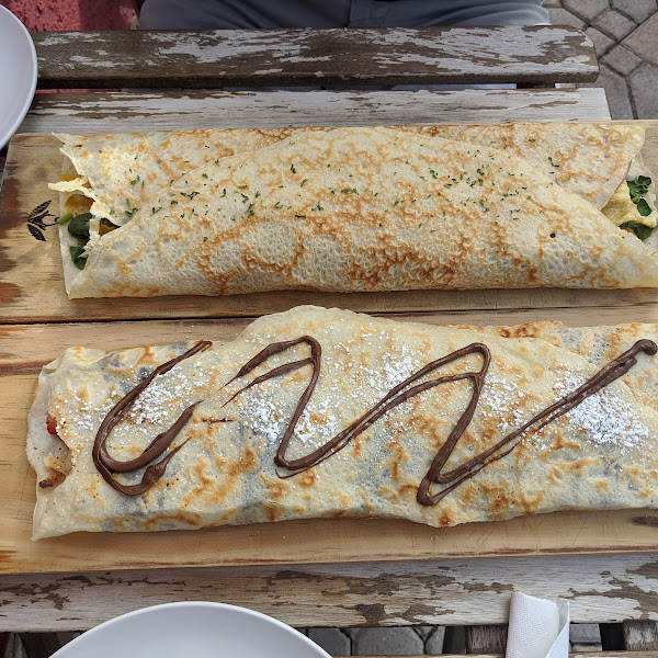 Gluten free breakfast crepe and Gf nutella crepe