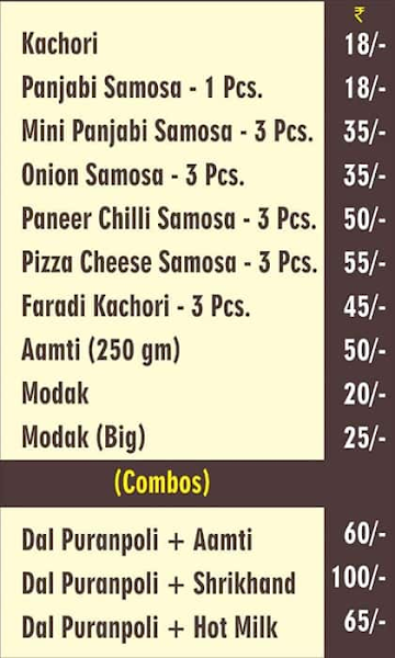 Bhaskars Puranpoli Ghar menu 
