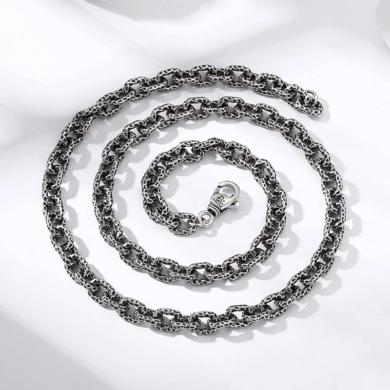 Collier météorite en argent sterling S925 pour homme, motif pierre, épais. Un bijou robuste et élégant pour un look masculin et distinctif.