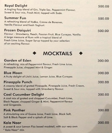 Frontier - The Ashok menu 