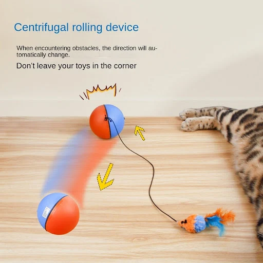 Smart Cat Toys Automatic Rolling Ball Electric Feather Cat Toys Interactive for Cats Training Self-moving Kitten Toys