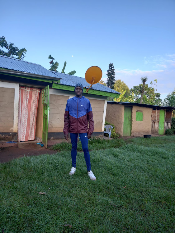 Emmanuel Bor at his backyard in Nandi County in readiness for the Koitaleel Half marathon this Sunday