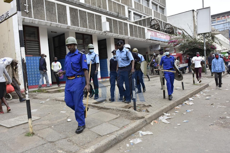 Cops in Nairobi's CBD during Sabasaba protests on July 7, 2020