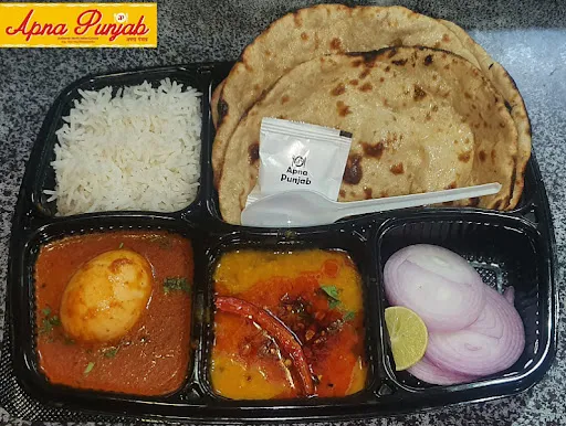 Anda Curry +dal Tadkai+Rice+2 Butter Wheat Roti