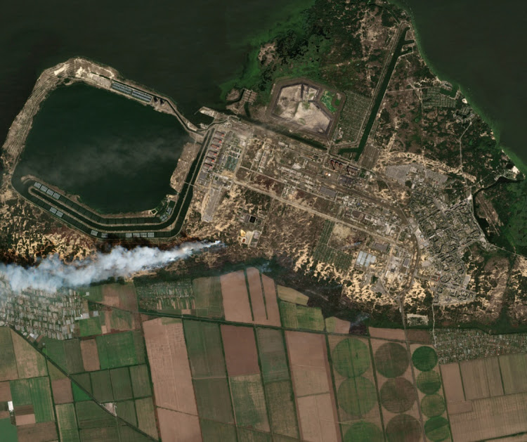 A satellite image of Zaporizhzhia nuclear power plant and fires, in Enerhodar in Zaporizhzhia region, Ukraine, August 24 2022. Picture: EU COPERNICUS SENTINEL-2 IMAGE/REUTERS