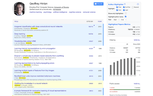 Google Scholar Author Highlighter screenshot 1