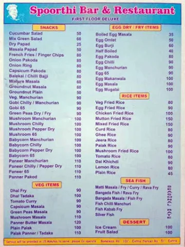 Spoorthy Deluxe Restaurant menu 