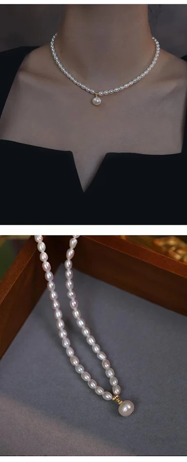 Collier de perles naturelles d'eau douce pour femmes, élégance simple et mode rétro, chaîne de clavicule polyvalente, parfait accessoire.
