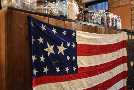 American Flag Hanging at Alexander Sumner and Mint & Serf Collaboration