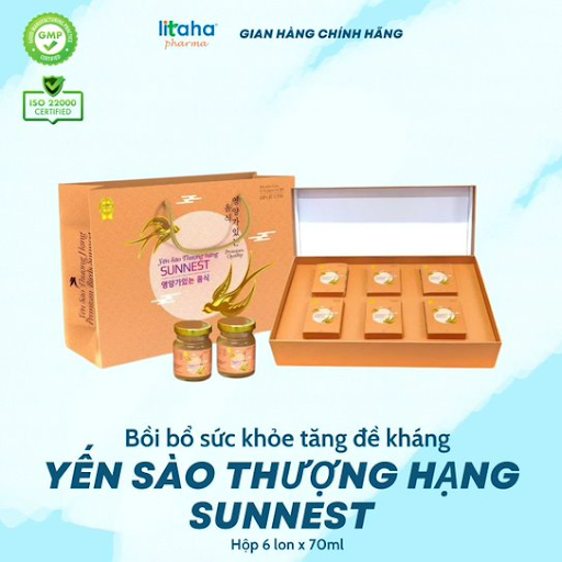 Yến Sào Thượng Hạng SUNNEST- Bồi bổ sức khỏe, tăng cường đề kháng Hàng chính hãng BIMIPharma Hộp cao cấp 6 hũ_LITAHA