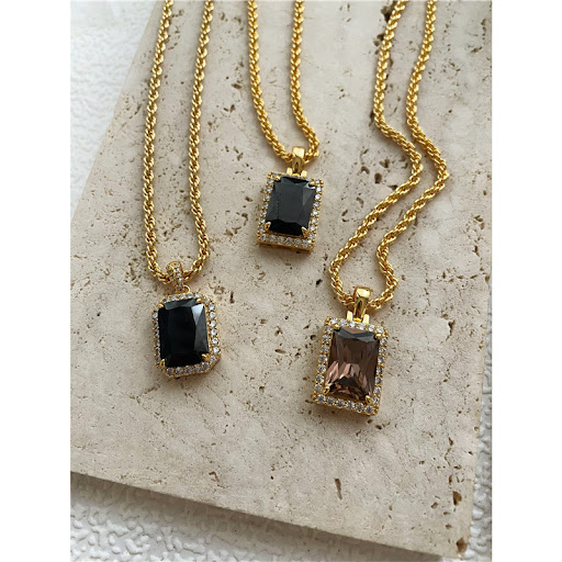Title 5, Zircon with Diamond Black Onyx Mid-length Neckl...