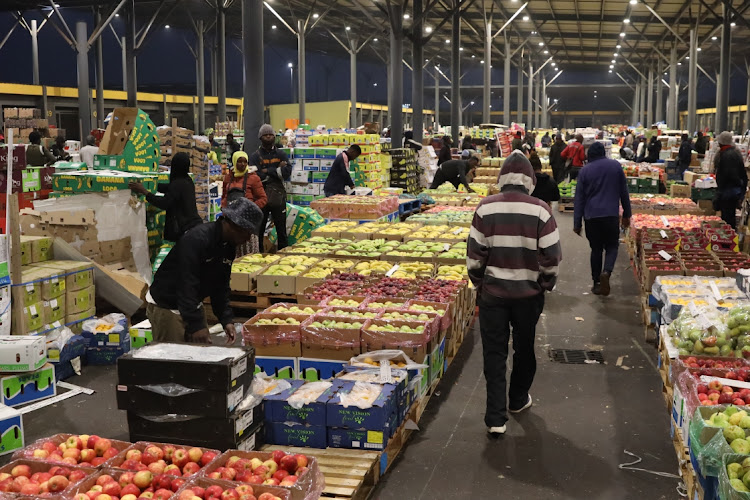 Rows of fruit and vegetables at the Johannesburg Market.