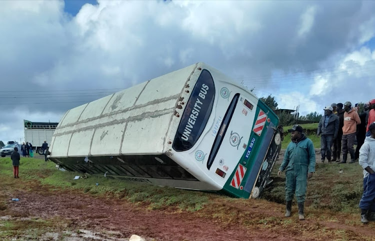 Moi University Bus at the scene of the accident on Wednesday March 27, 2024.