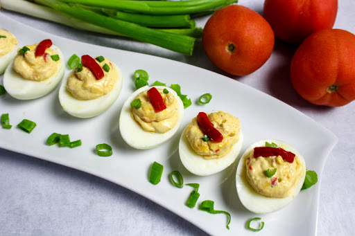 A platter of Pimento Cheese Deviled Eggs.