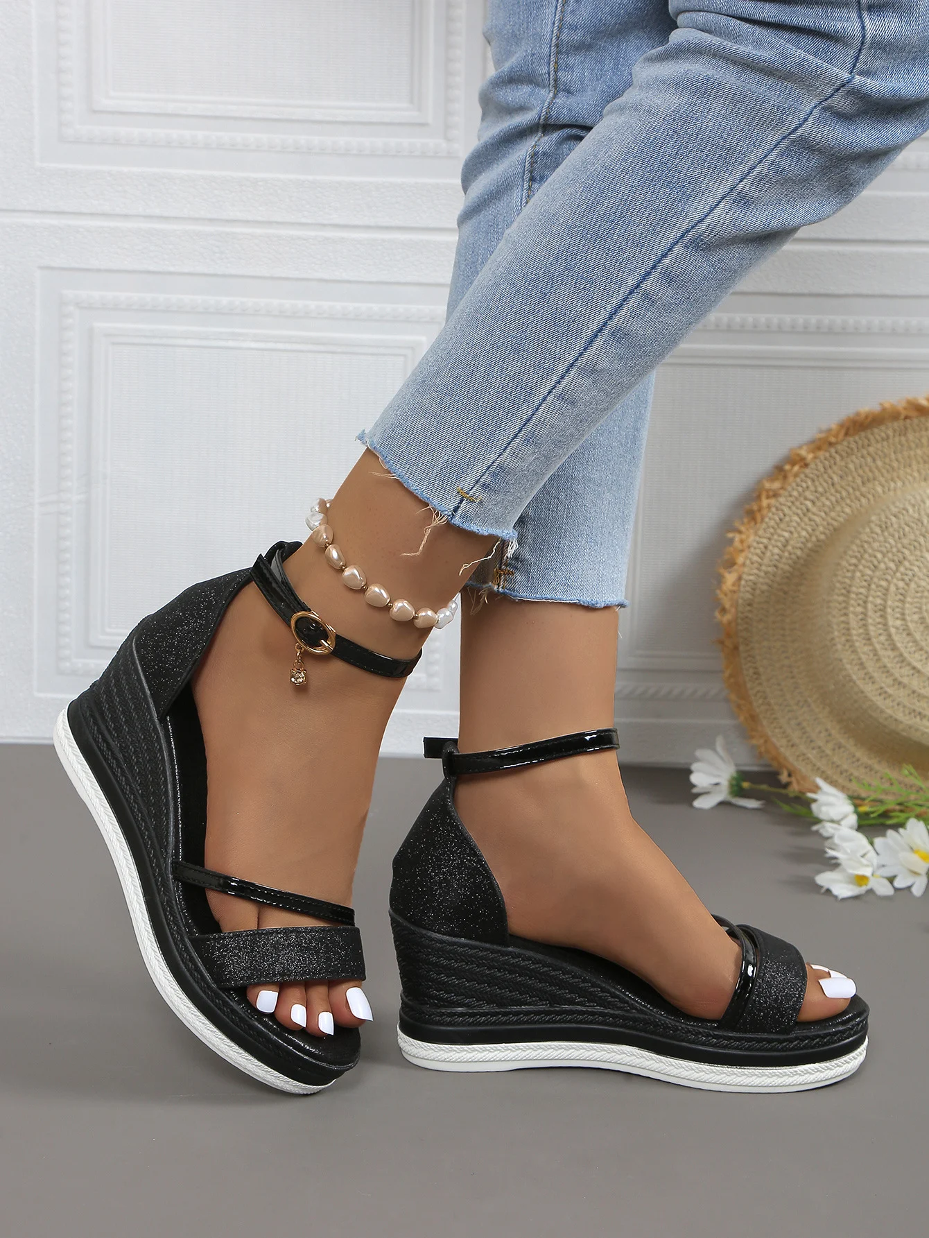 Title 7, Sandálias femininas de sola grossa peep toe com...