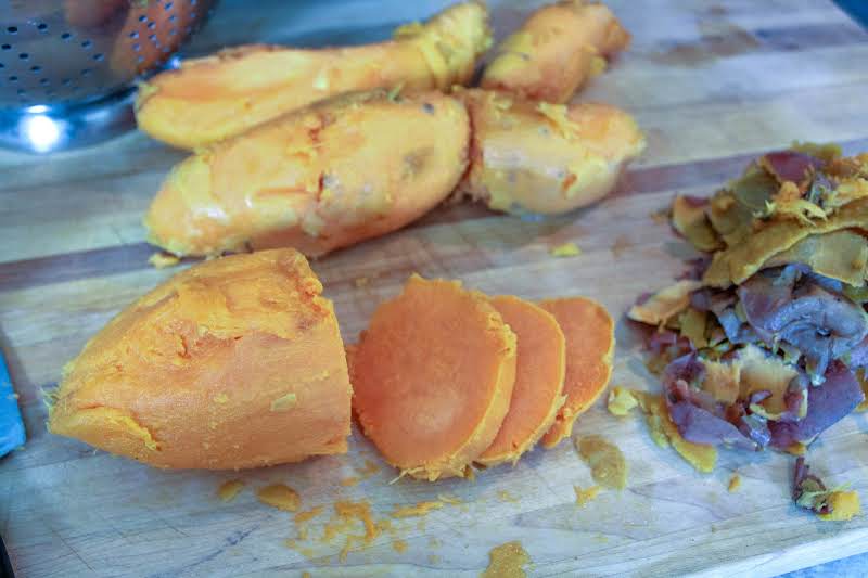 Peeling And Slicing Sweet Potatoes.